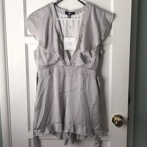 Missguided Striped Frill Plunge Romper